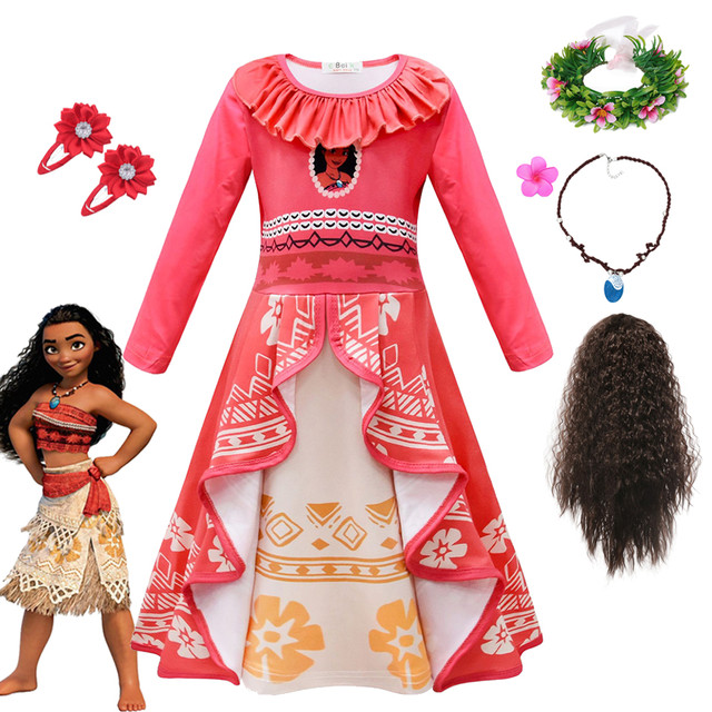 Fato de Moana para meninas, roupa extravagante da princesa, roupas de manga  comprida, roupa Vaiana, outono, inverno, 3-10 anos - AliExpress